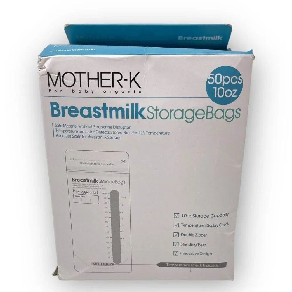 Mother-K Breast Milk Storage Bags 10 Oz 50 Pack Open Box New